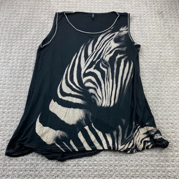 Edista Zebra Print Tank Top Rhinestones Women Sleeveless Shirt Size 1X Black - Picture 1 of 6